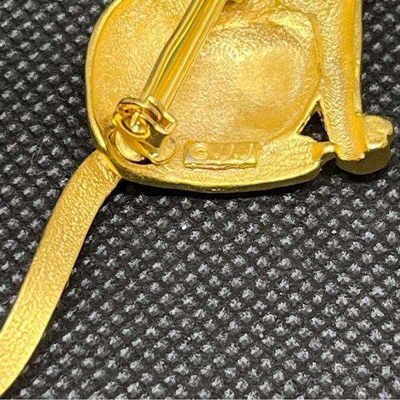 Vintage JJ Jonette Matte Gold Tone Cat Back with Articulating Tail Pin Brooch 3" - Picture 3 of 4